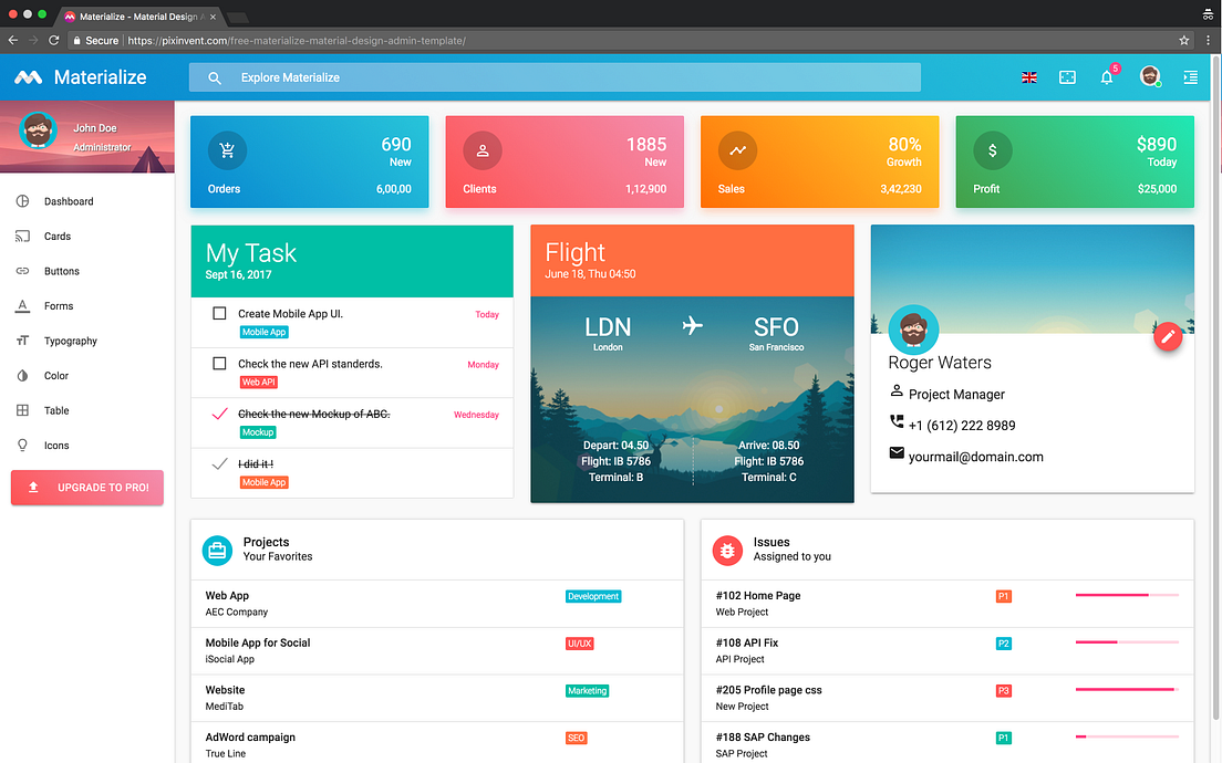 Materialize — Free Material Design Admin Template - PixInvent Creative ...