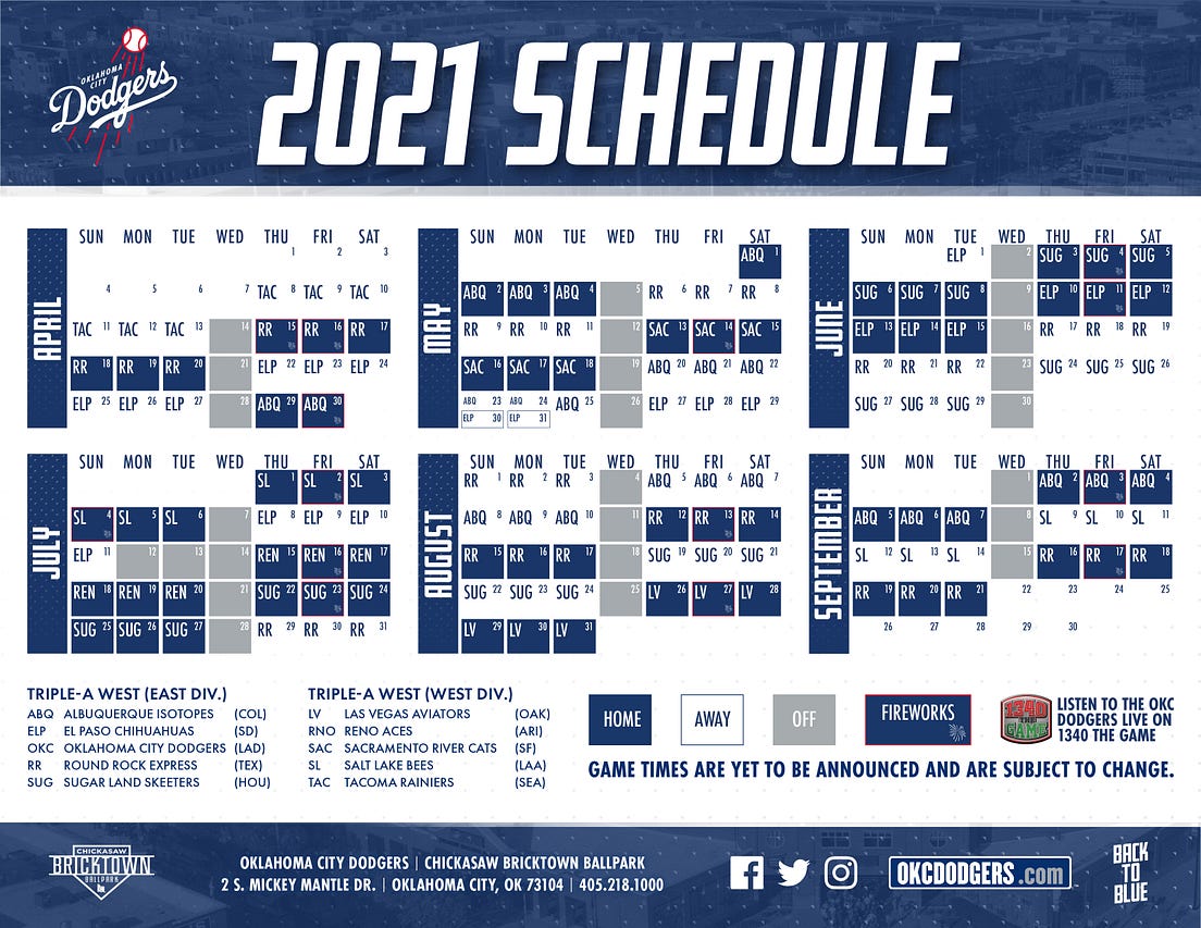 2021 Schedule Announced OKC Dodgers Home Opener Slated For By Lisa 