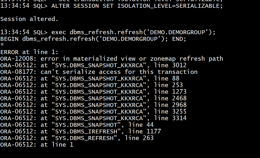 Oracle Refresh Group consistency with nested materialized views. by