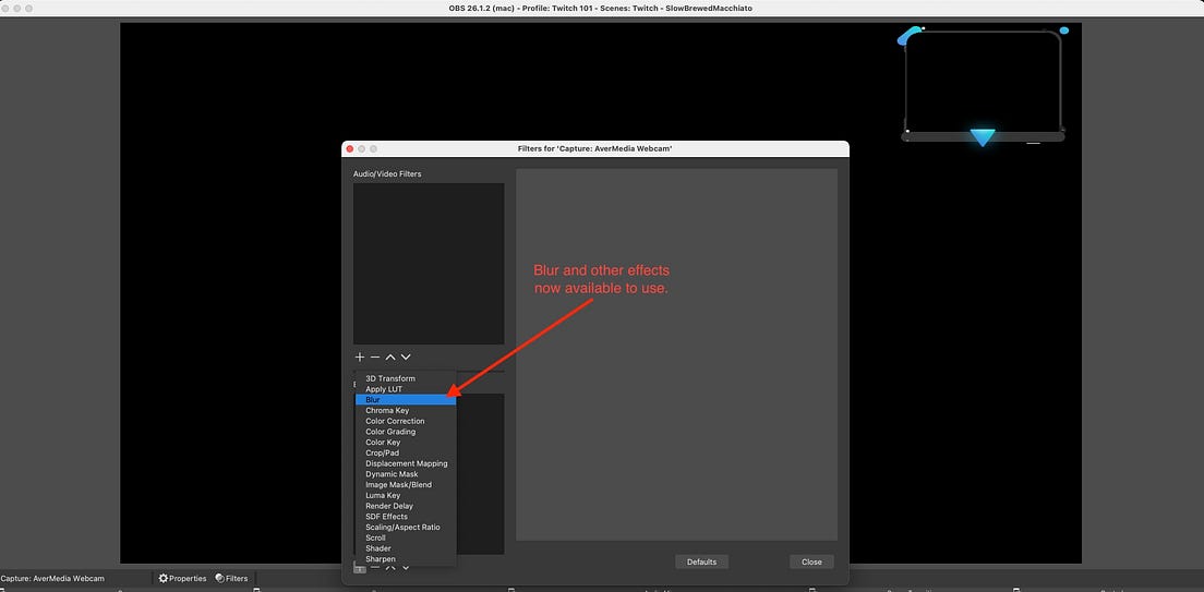 How to get the Blur filter and other effects on OBS Studio for MacOS