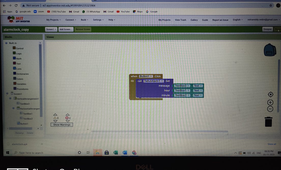 TITLE Exploring Alarm Clock using MIT APP INVENTOR by Vedire Shuba