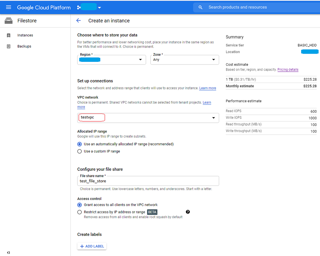 Setup Filestore (shared filesystem) on Google Cloud and mount on to