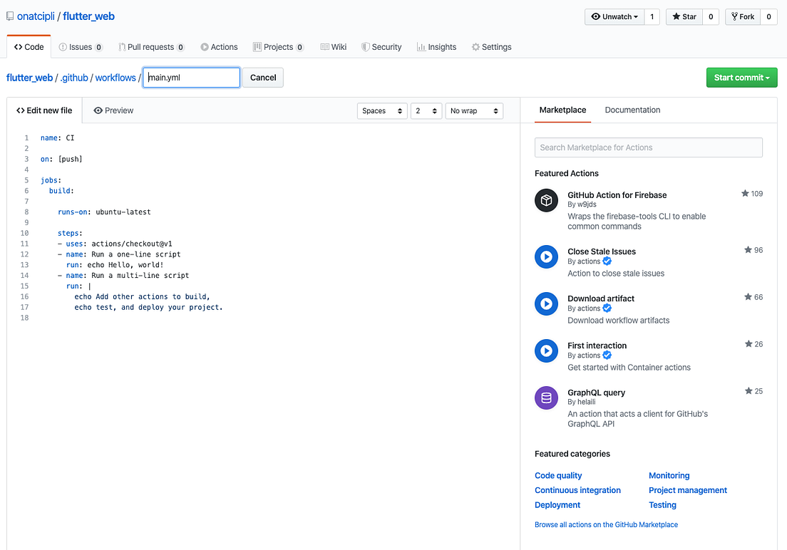 Flutter  — Github ActionsGithub Pages by onat çipli Flutter