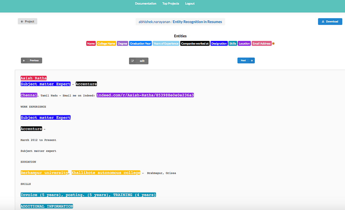 Automatic Summarization of Resumes with NER by DataTurks Data