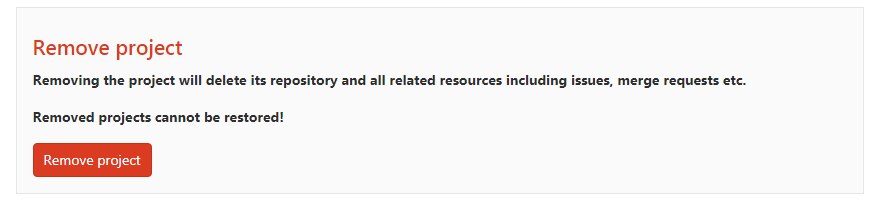 Remove project in Gitlab. How to remove project in Gitlab