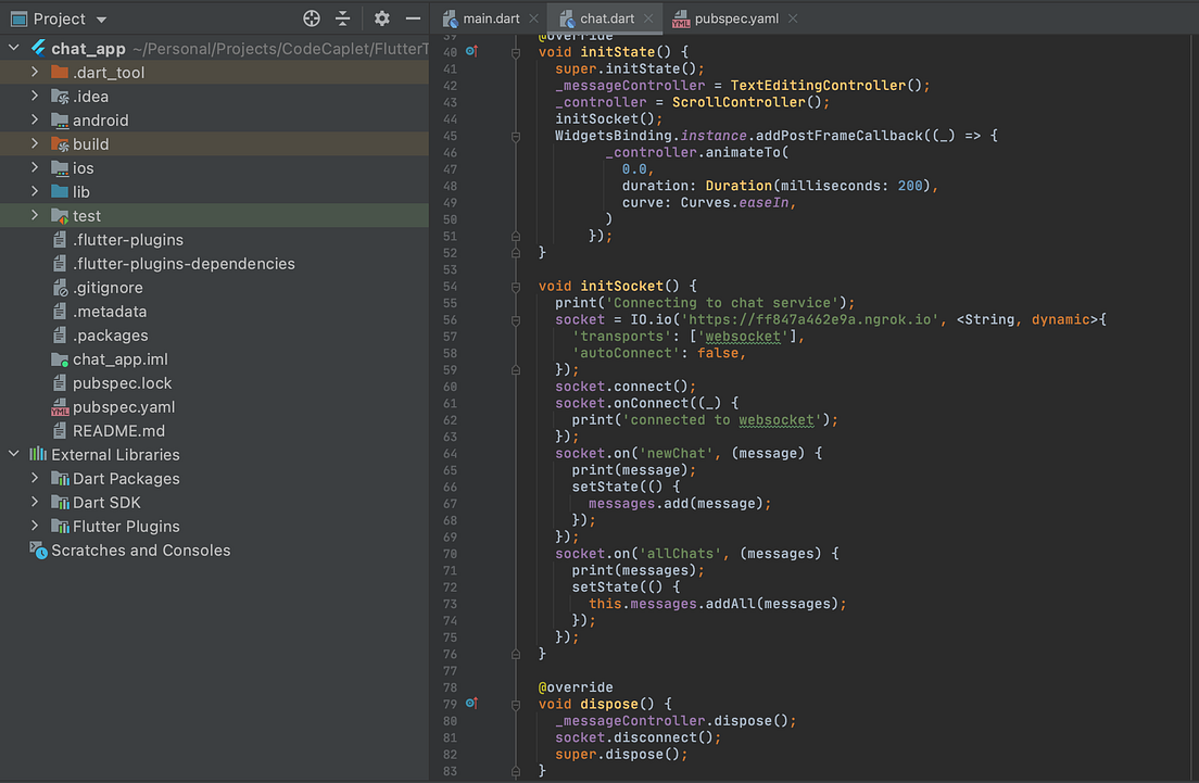 Flutter A chat app in flutter using a Socket.IO service by Vikash