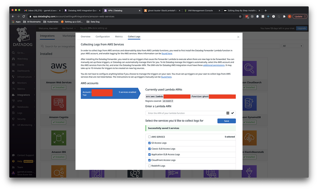 Step By Step with Pictures Installing the Datadog AWS Integration and