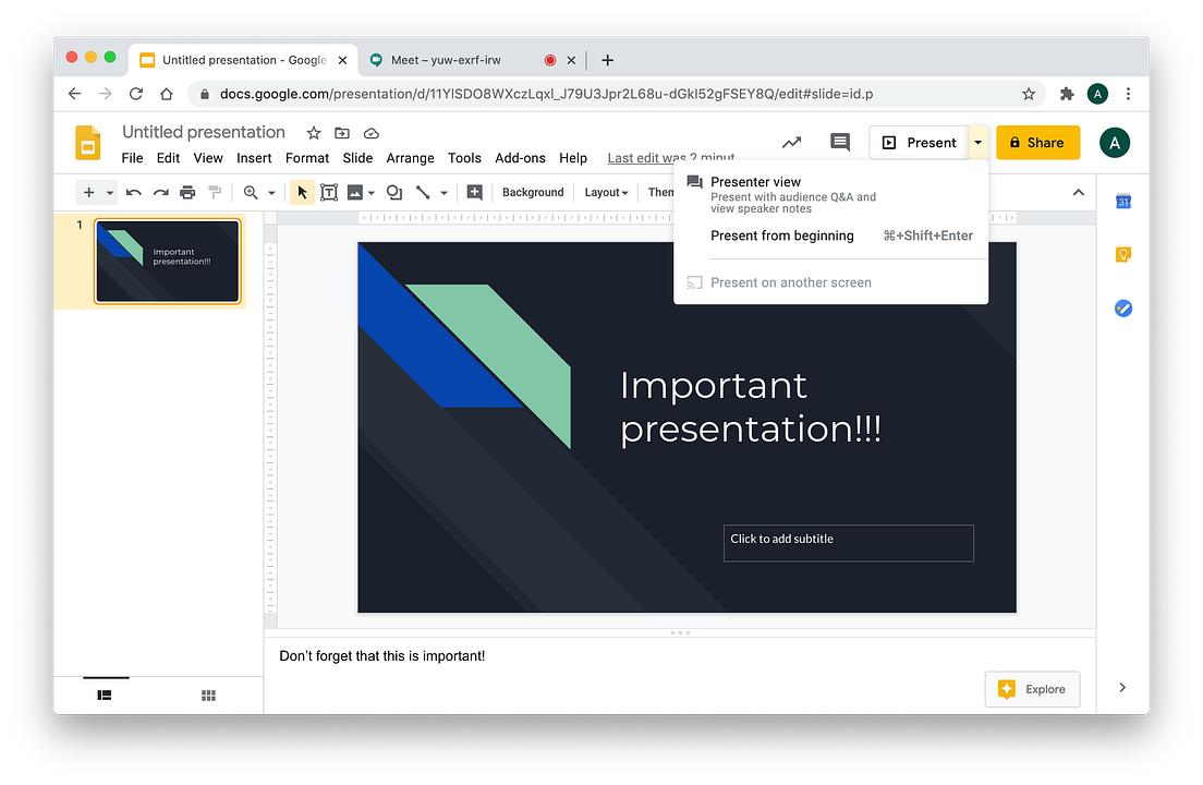 How to present Google Slides on Google Meet and still see everyone else