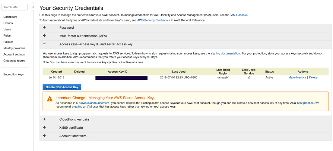 How to create an S3 Bucket and AWS Access Key ID and Secret Access Key