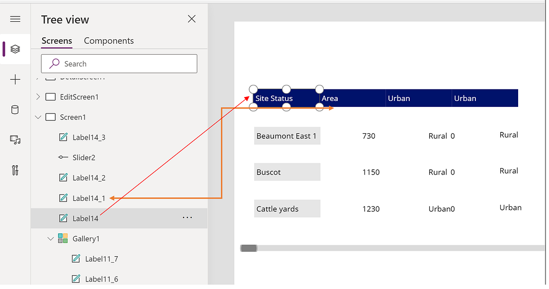 PowerApps How to make gallery look like a data table with Horizontal scroll bar in Vertical