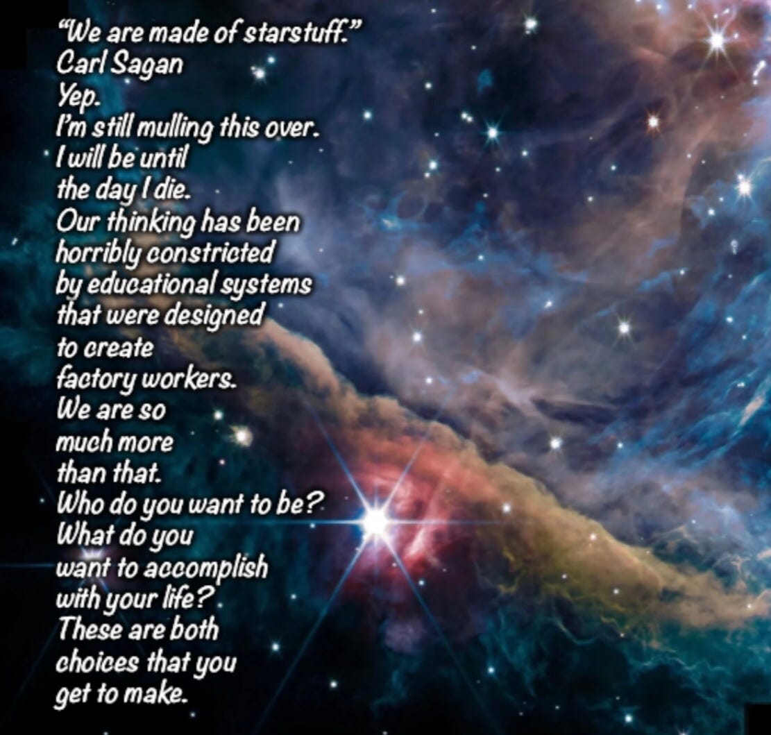 “We are made of starstuff.” Carl Sagan Yep. I’m still mulling this over ...