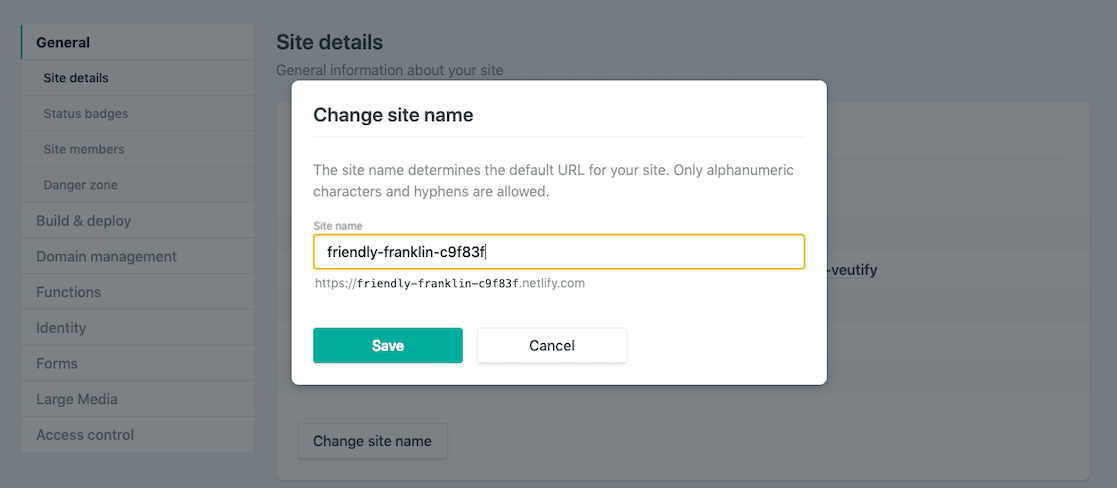 Site settings page