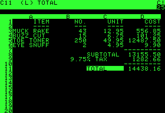 VisiCalc screenshot