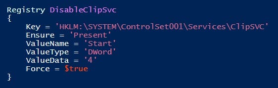 clipsvc dsc registry config