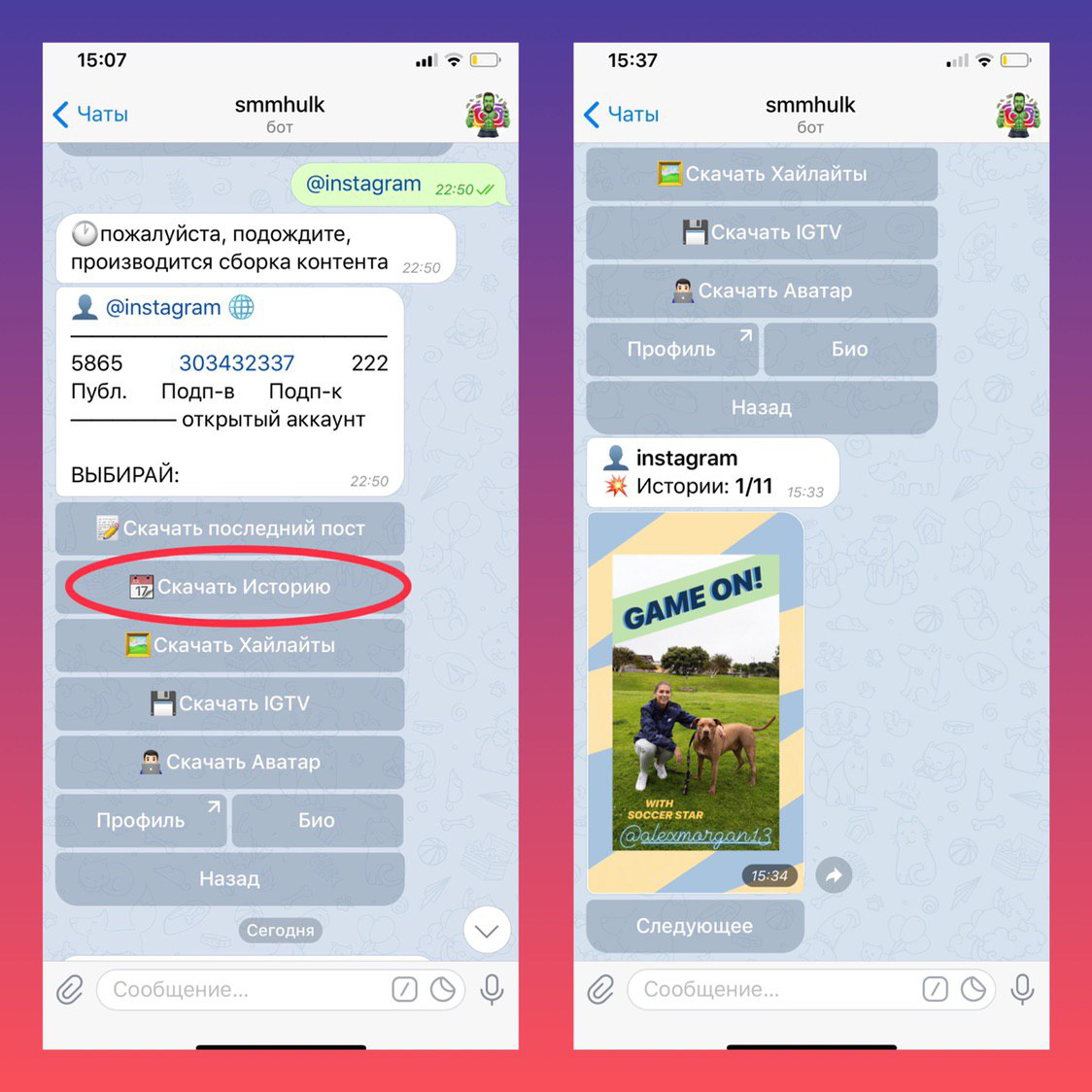 Скачать истории с инстаграм через телеграмм фото 87