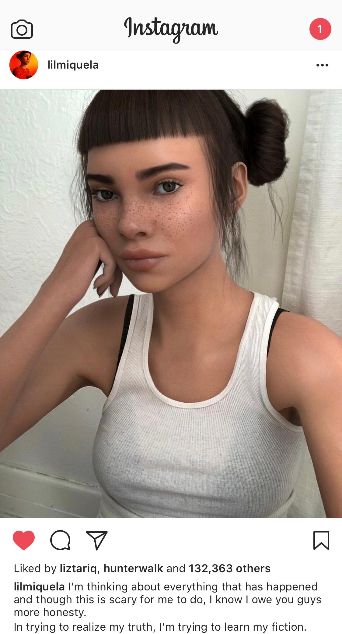 Blurred lines between digital and physical reality; Lil Miquela goes heart  to heart after hack by Bermuda, two virtual people | by Jacob Mullins |  Medium