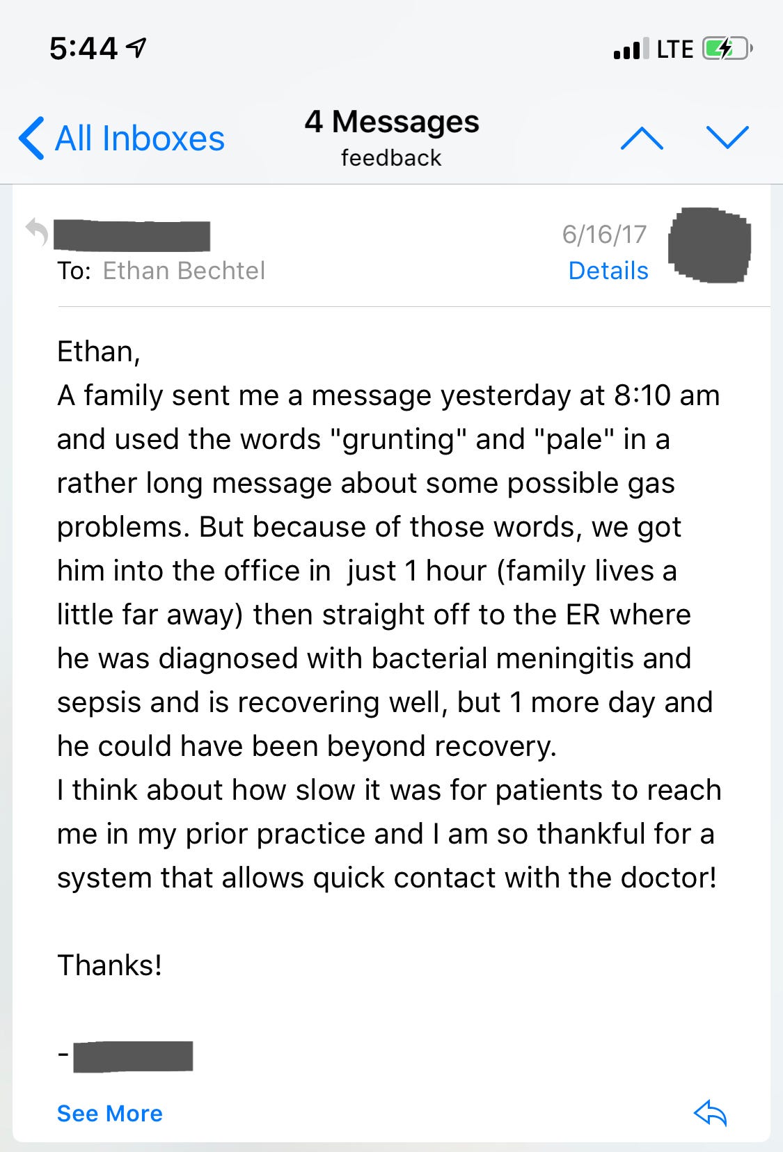The email from a doctor. Finding out the tech you built has  by
