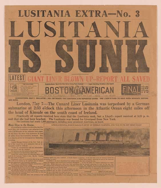 The Sinking Of The Lusitania On May 7 1915 America And