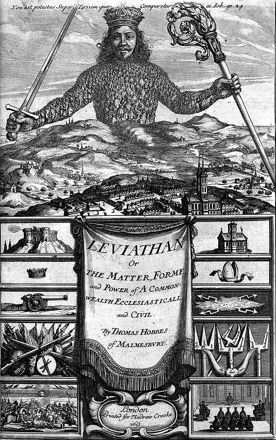 En su obra Leviatán, Thomas Hobbes sostiene que la fuerza del Estado es necesaria para el cumplimiento de los acuerdos.