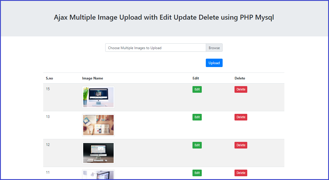 Ajax Multiple Image Upload with Edit Update Delete using PHP Mysql | by  Webs Codex | Medium