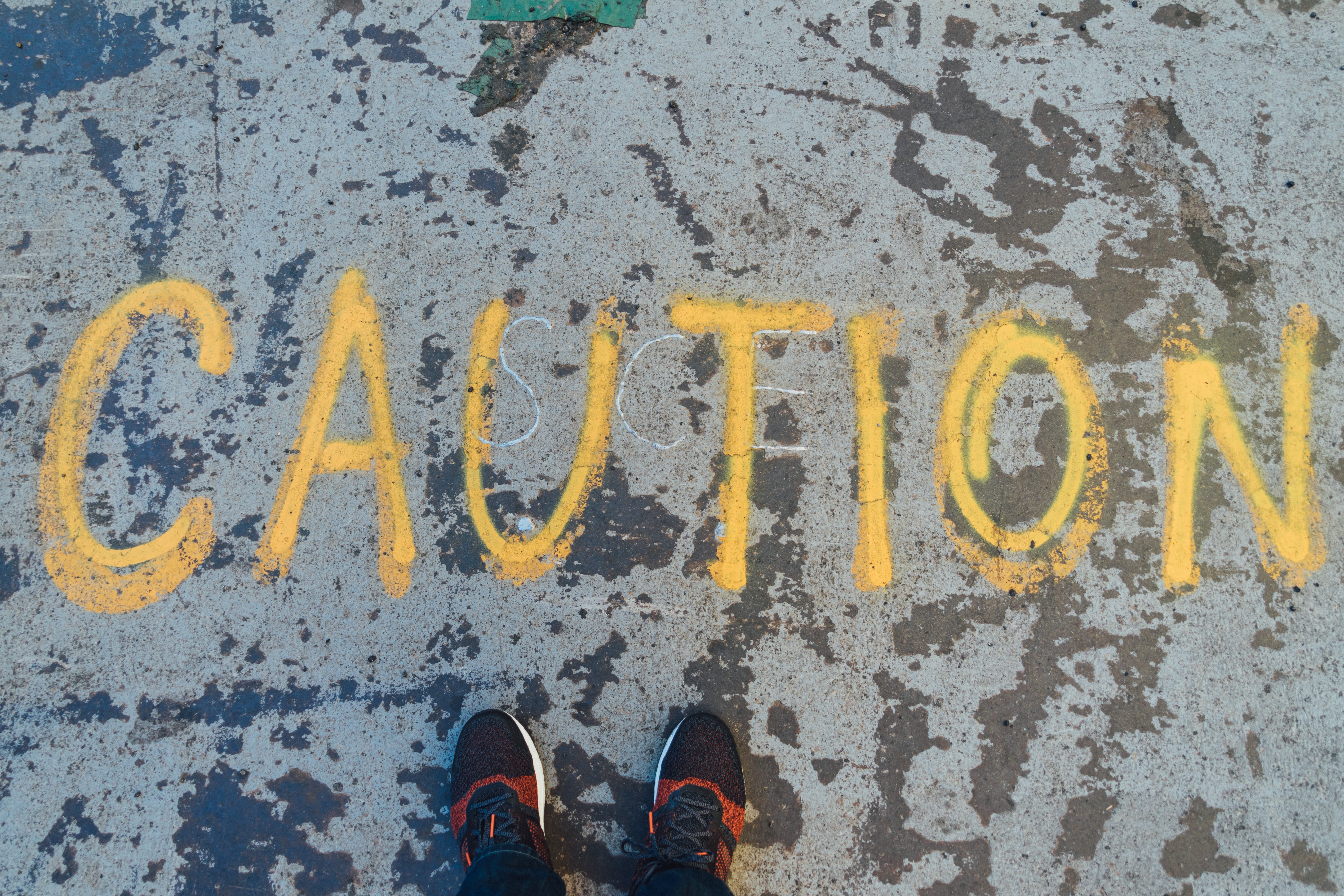 CAUTION written in paint