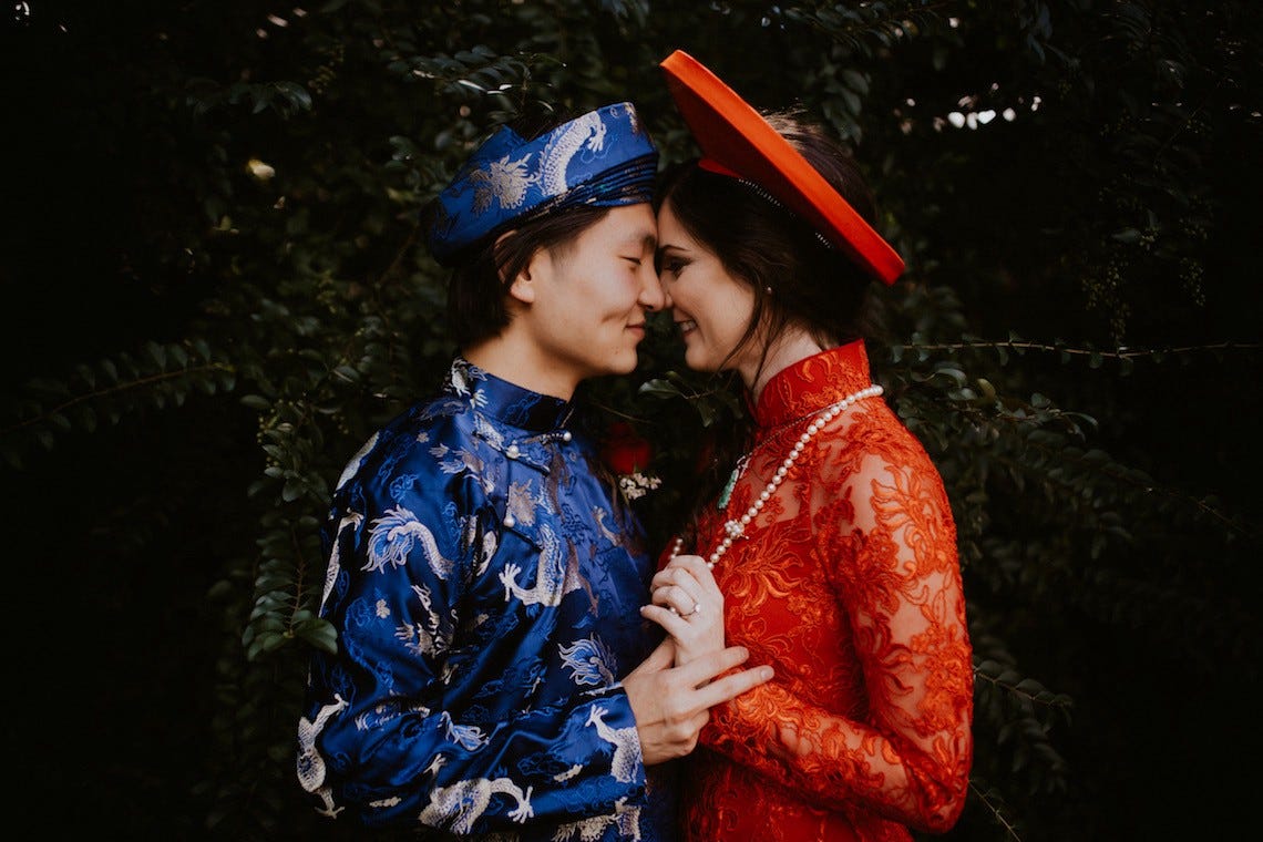 Traditional Vietnamese Dress Aodai with Hand-beaded Flower Design in blue color