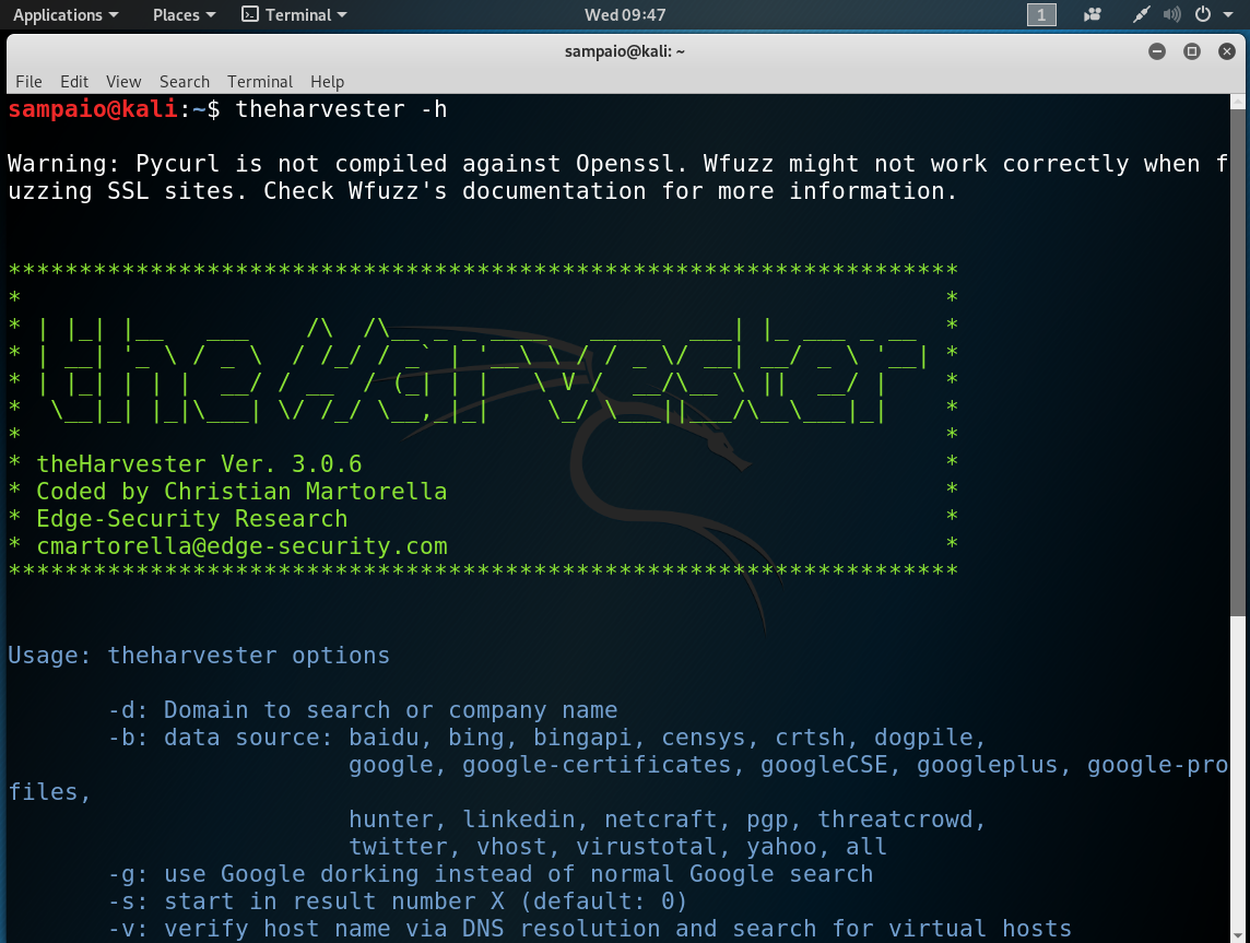 The Harvester OSINT Reconnaissance by Miguel Sampaio da Veiga