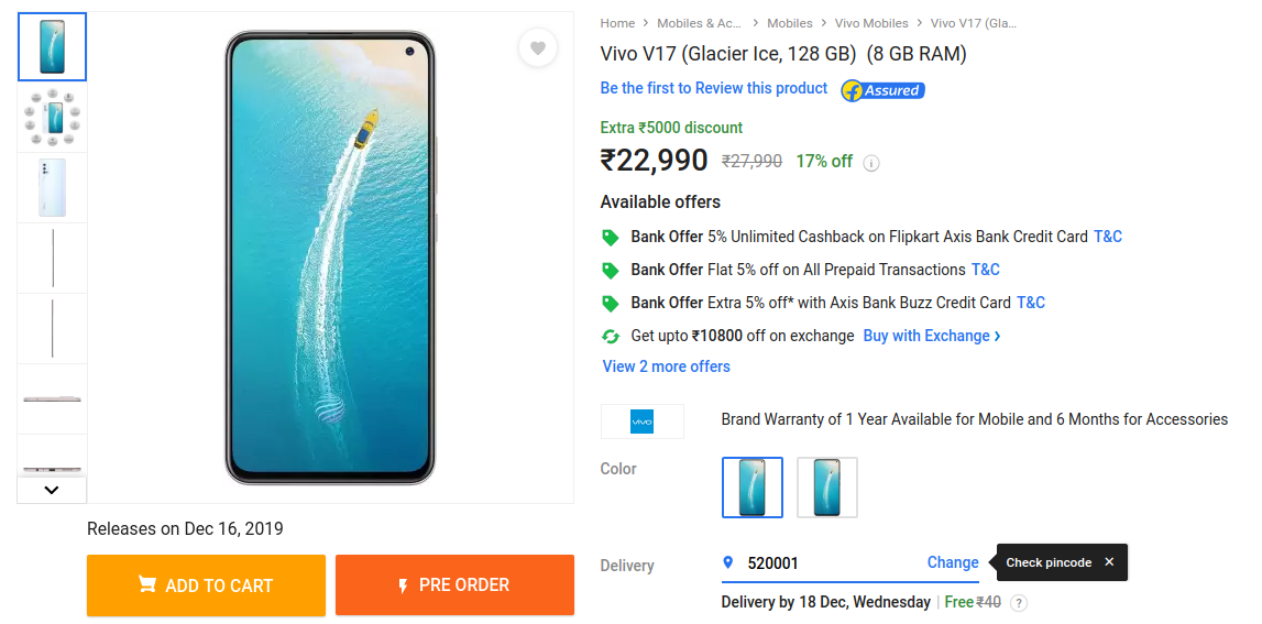 Pre Order Vivo V17 Online In India From Flipkart Amazon In