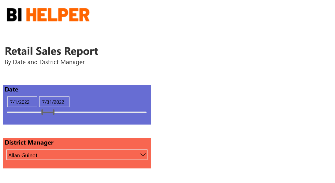 Power BI Report in BI Helper with slicers/filters BI Helper