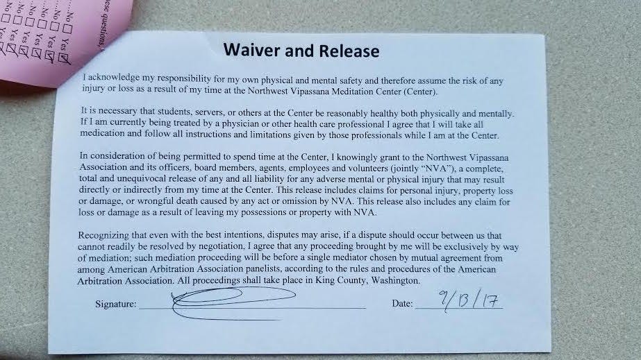 The waiver that you need to sign upon arrival - Photo Human Parts
