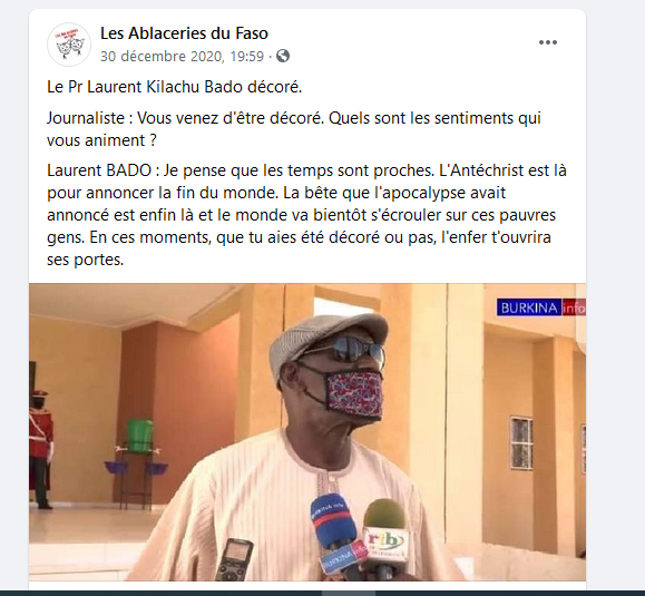 Faux Burkina Faso Ce Post Retranscrivant Une Interview De Laurent Bado Est Fabrique By Pesacheck Pesacheck