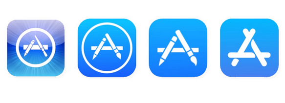 Four variations of the App Store icon over the years.