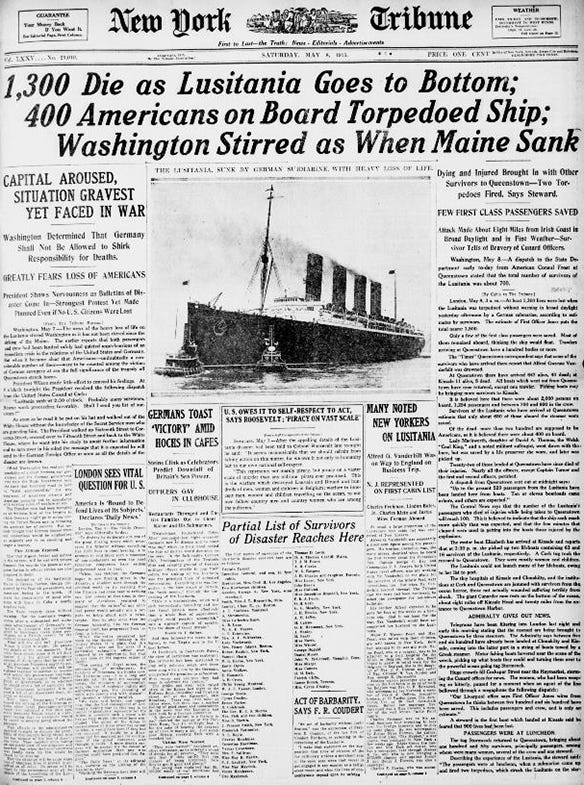 The Sinking Of The Lusitania On May 7 1915 America And