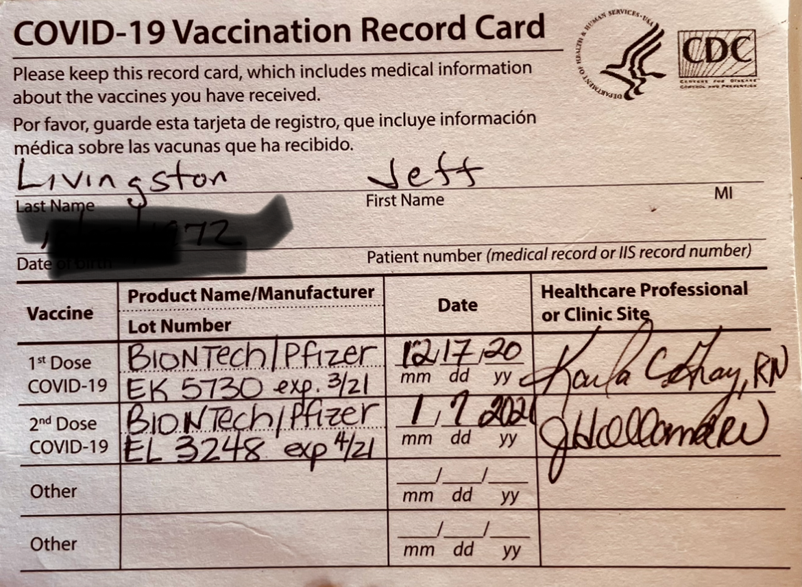 Example of Covid vaccination record