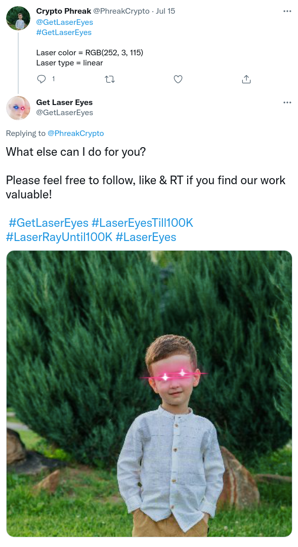 A demo to generate customised laser eyes image with specified colour and style from user's Twitter profile picture.
