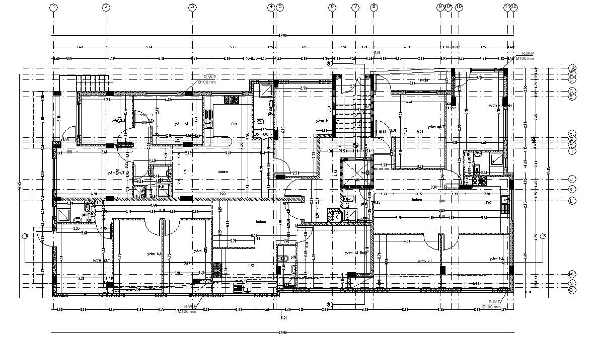 Apartment Flat Layout Plan With Centre Line Working Drawing