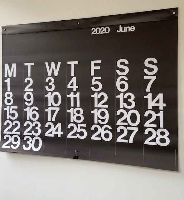 A calendar showing the dates in June 2020