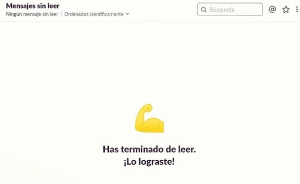 Mensaje de felicitación de Slak cuando terminaste de leer todos tus mensajes pendientes.