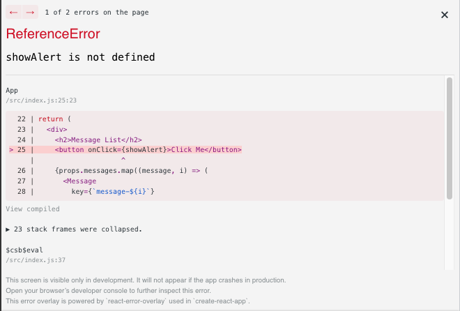 React error message on the web-page