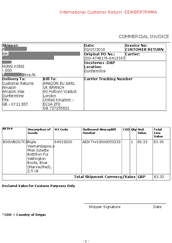 實用文 Amazon退貨退款香港 英國 早前在amazon買了一雙雨靴 想要送給母親 貨寄到後打開一看 裡面居然毛絨絨 By 呸呸移民錄