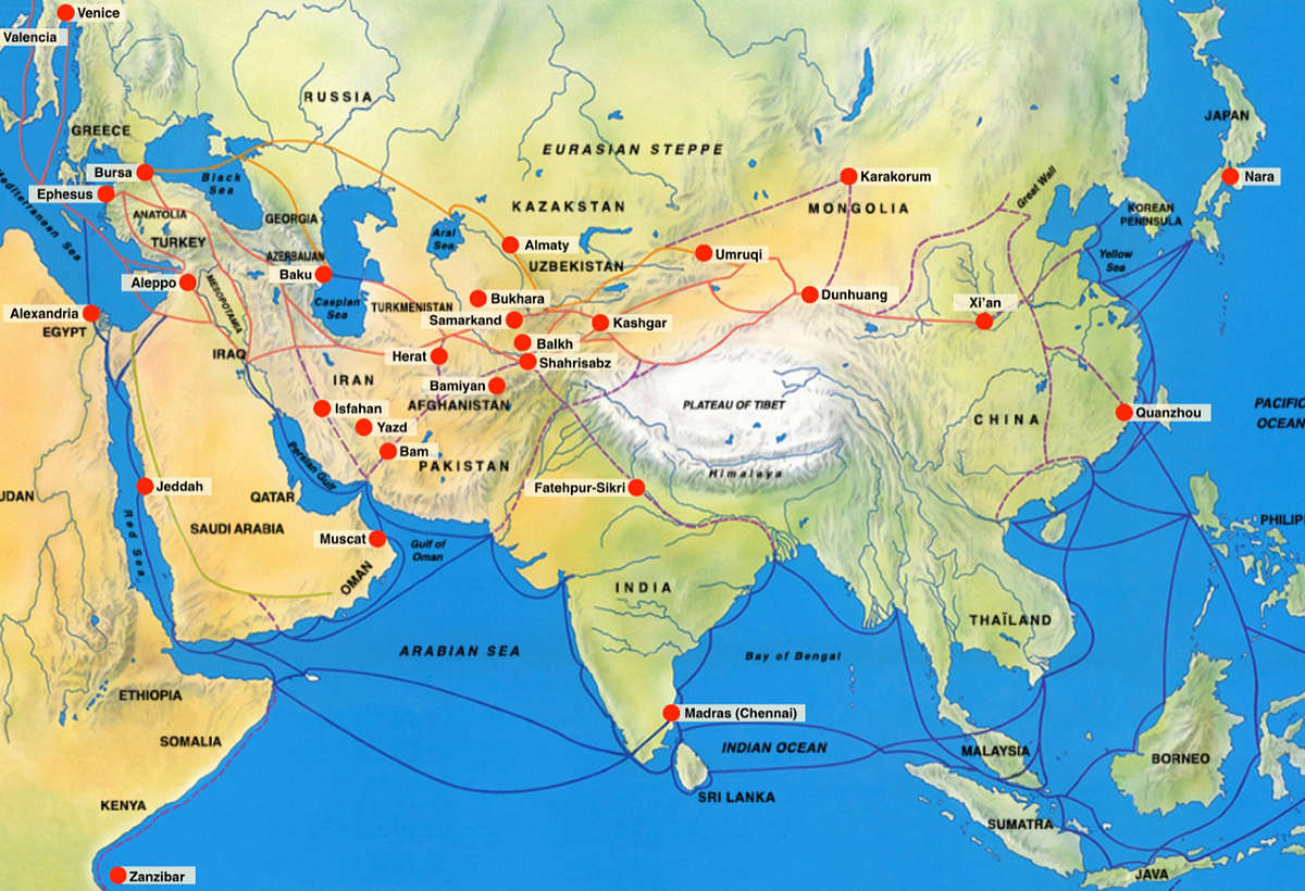 Map Of The Silk Road The Silk Road: More Than Lines On A Map | By Jordan Lucier | Thoughts On  World Heritage | Medium