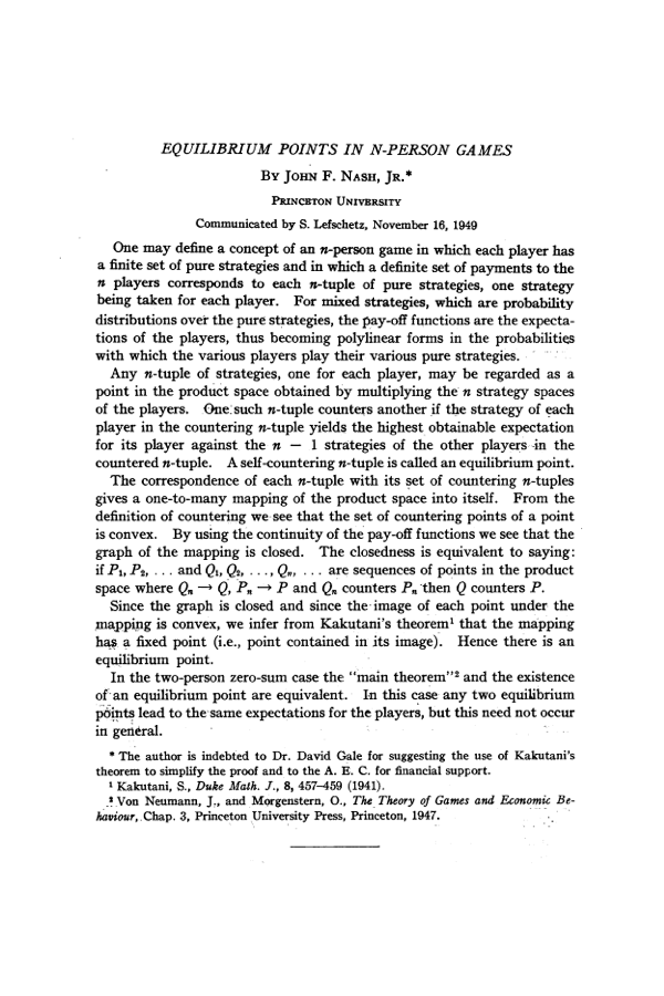 Nash equilibrium original paper picture