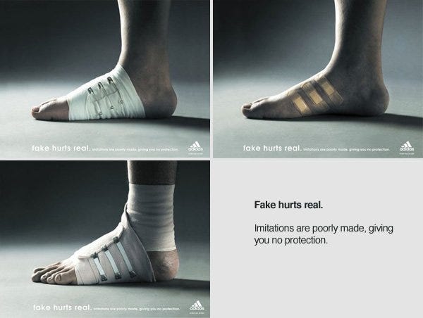 Fake Hurts Real: How Adidas' Visual Storytelling Sent a Compelling Warning  to Imitators | by Mark | Better Marketing