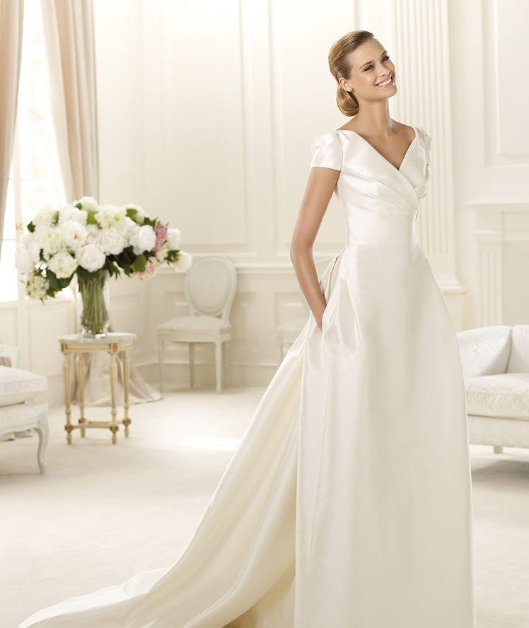 short sleeve satin wedding dresses