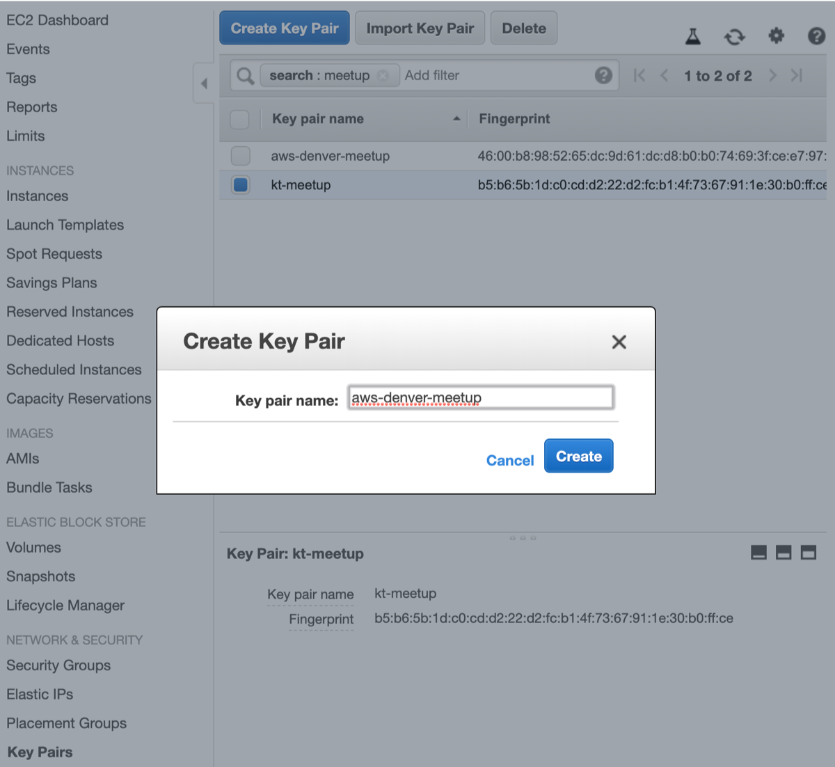 Generate key pair in aws