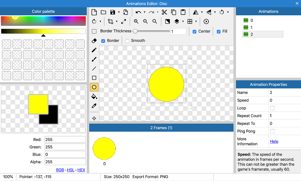 Three animations for our disc: white, red and yellow.