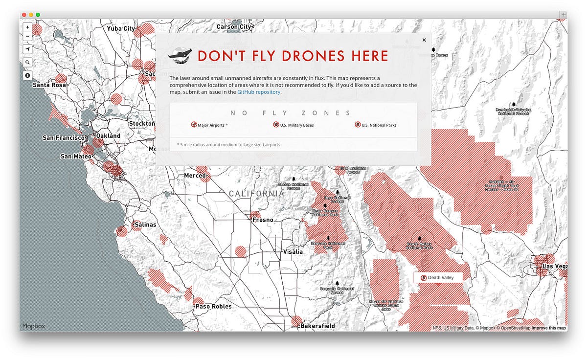 Don't fly drones here | by Mapbox | maps for developers