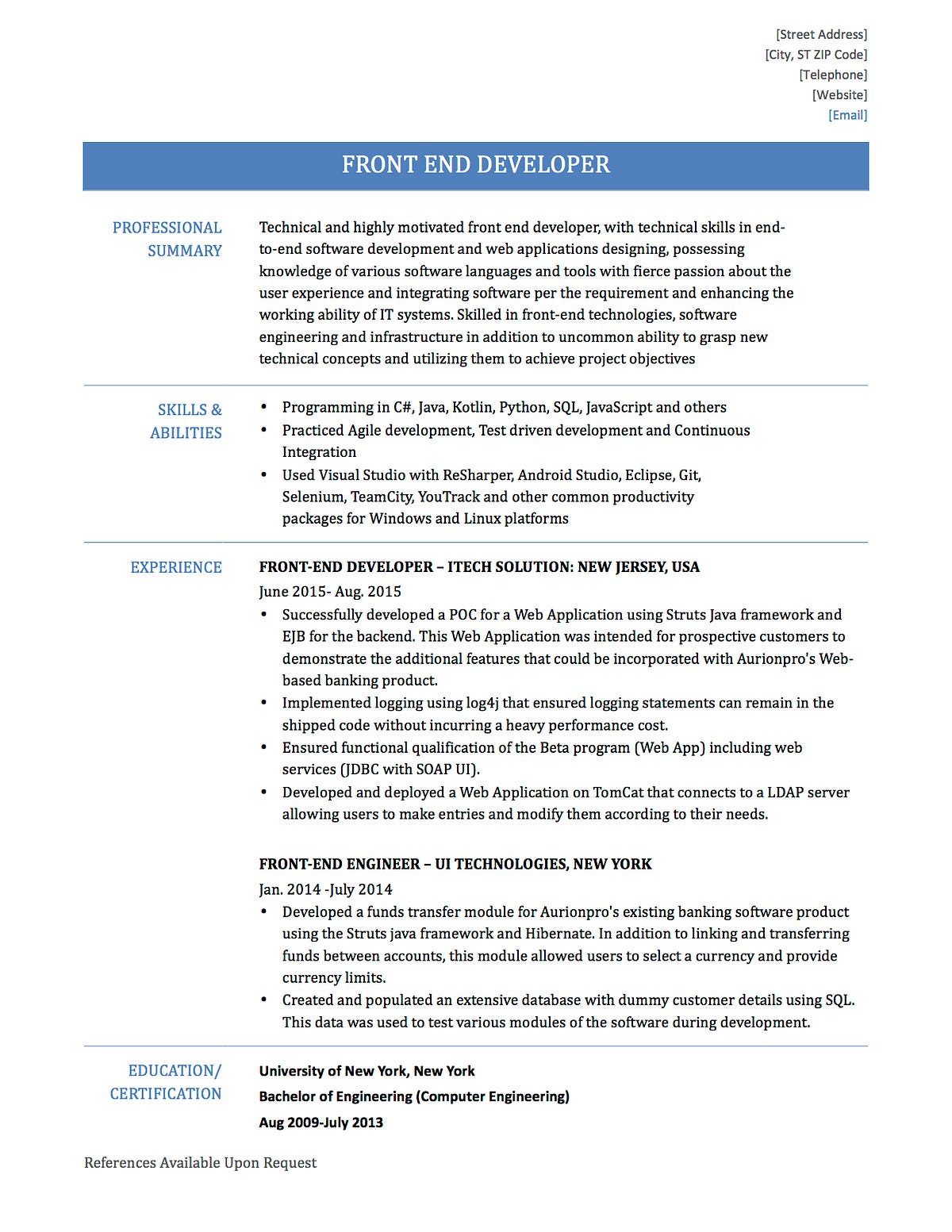 How To Write A Front End Developer Resume By Online Resume Builders Medium