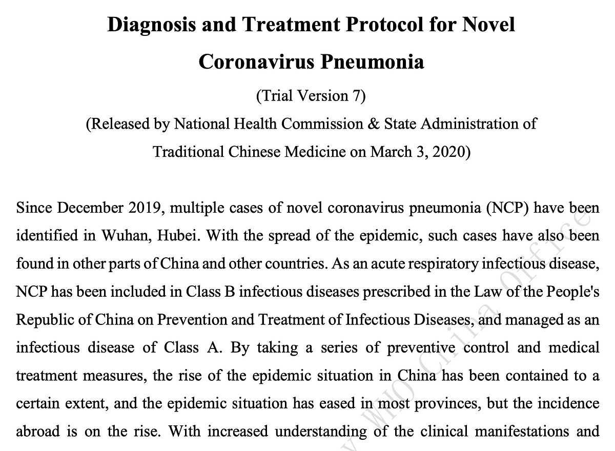 The Official Chinese Government Guide to Diagnosing and Treating the Novel Coronavirus