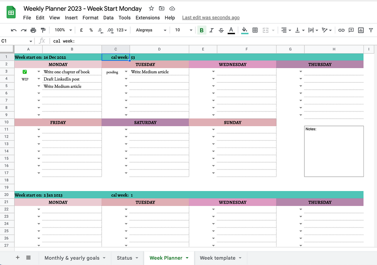2023 Yearly Monthly Weekly Planner Free Google Sheets Template 